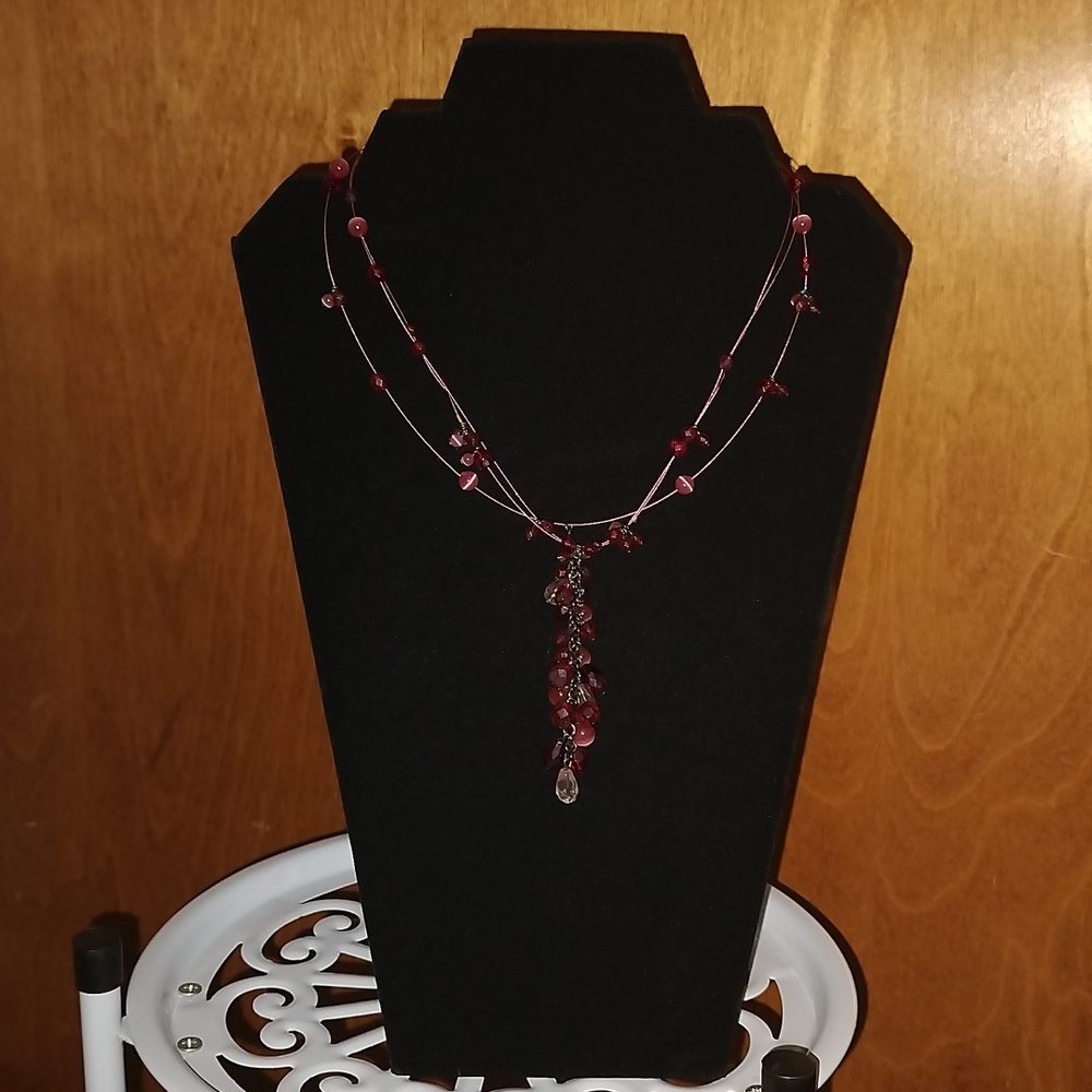 Red Y-Shaped Necklace with Organic Stones